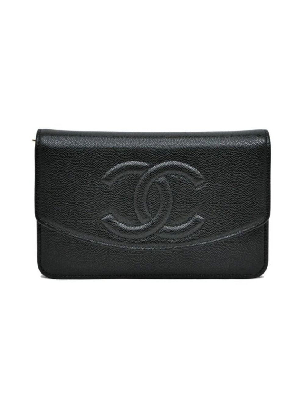 Chanel Chain Wallet Ap4653 Grained Shiny Calfskin Black Gold Hardware